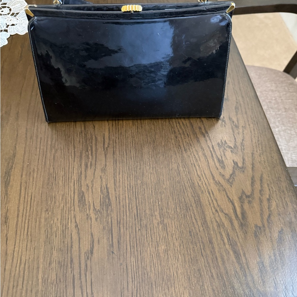 Vintage (Circa 1950s) Black Patent Frame-Top Women’s Handbag